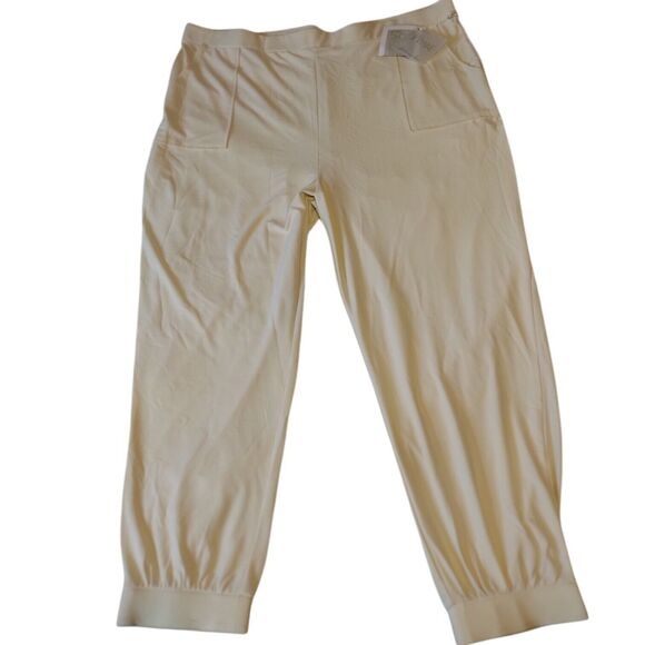 MarlaWynne Pants - Wynne Layers Ivory Stretch Plus Size 2X Wide Leg Gathered Hemline